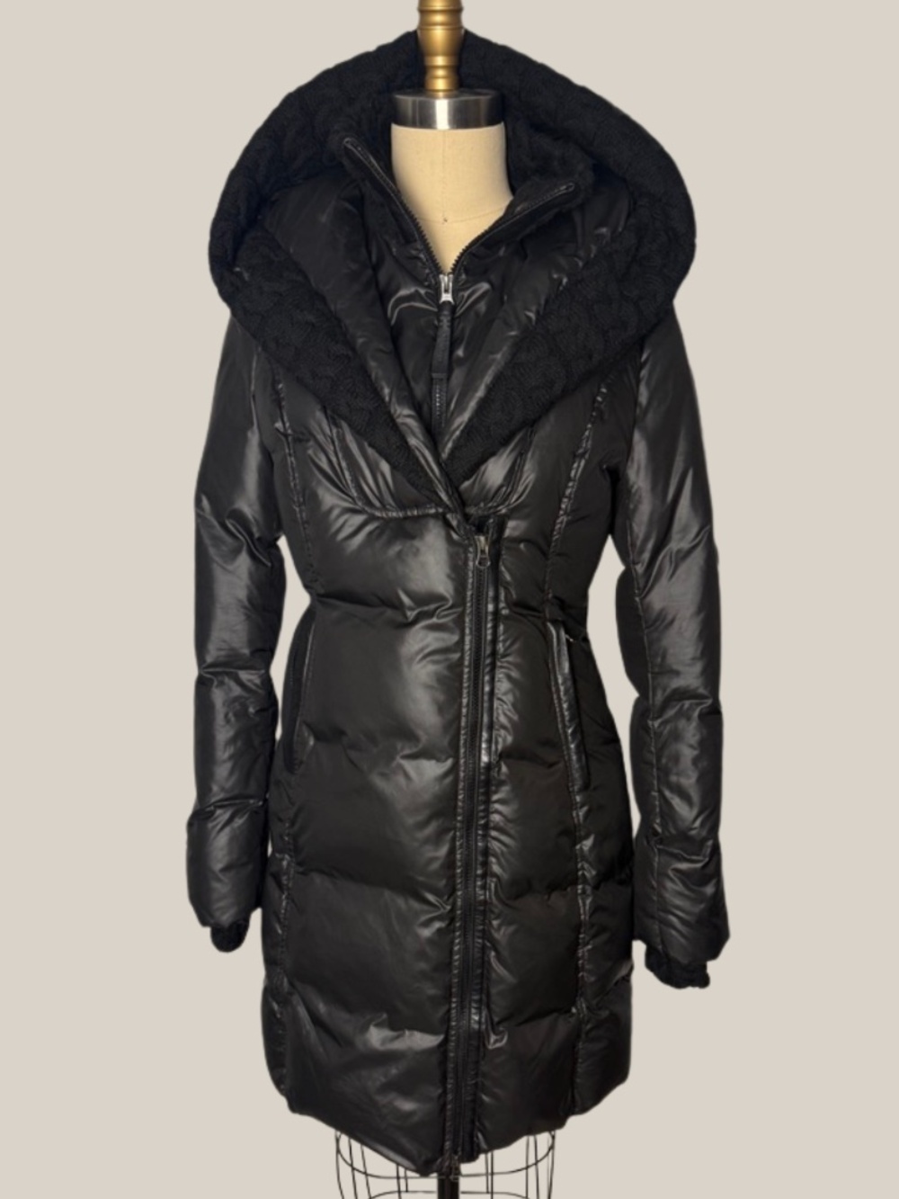 Mackage Black Brigid Cable Knit Trim Puffer Coat Size Small